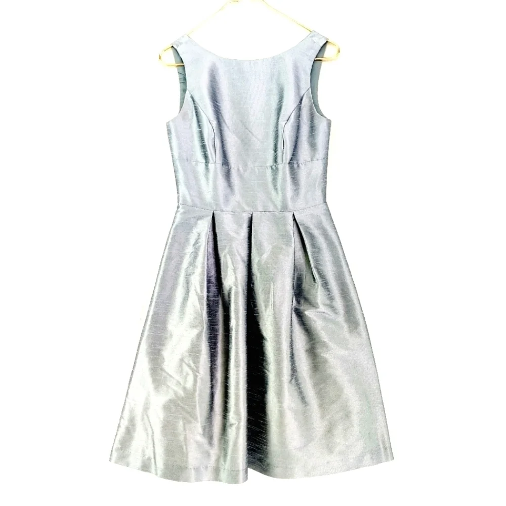 ALFRED SUNG Silver Polyester Sleeveless A-Line Knee Length Party Dress 3996